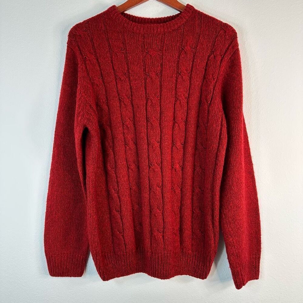 David Taylor Red Cable‎ Knit Crewneck Sweater Mens Medium Fisherman Soft Acrylic